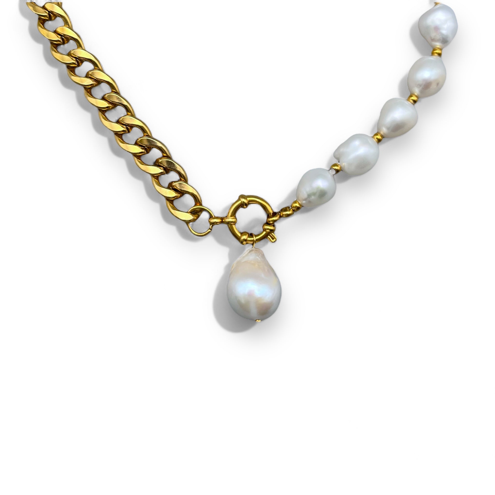 Seraphina Baroque Zoetwater Parel ketting met Goud Vergulde Chain
