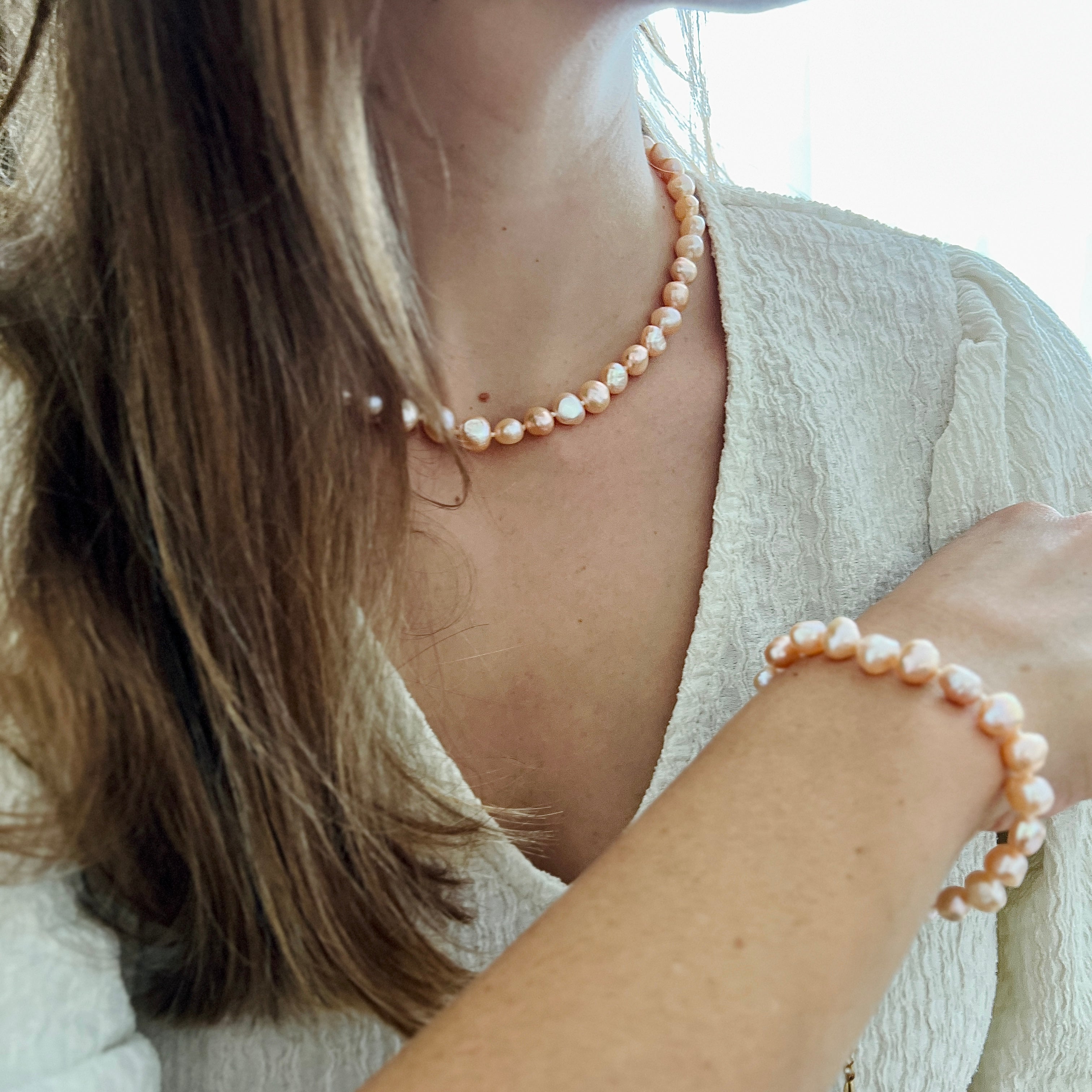 DAISY Baroque Zoetwater Parel ketting Zalmroze