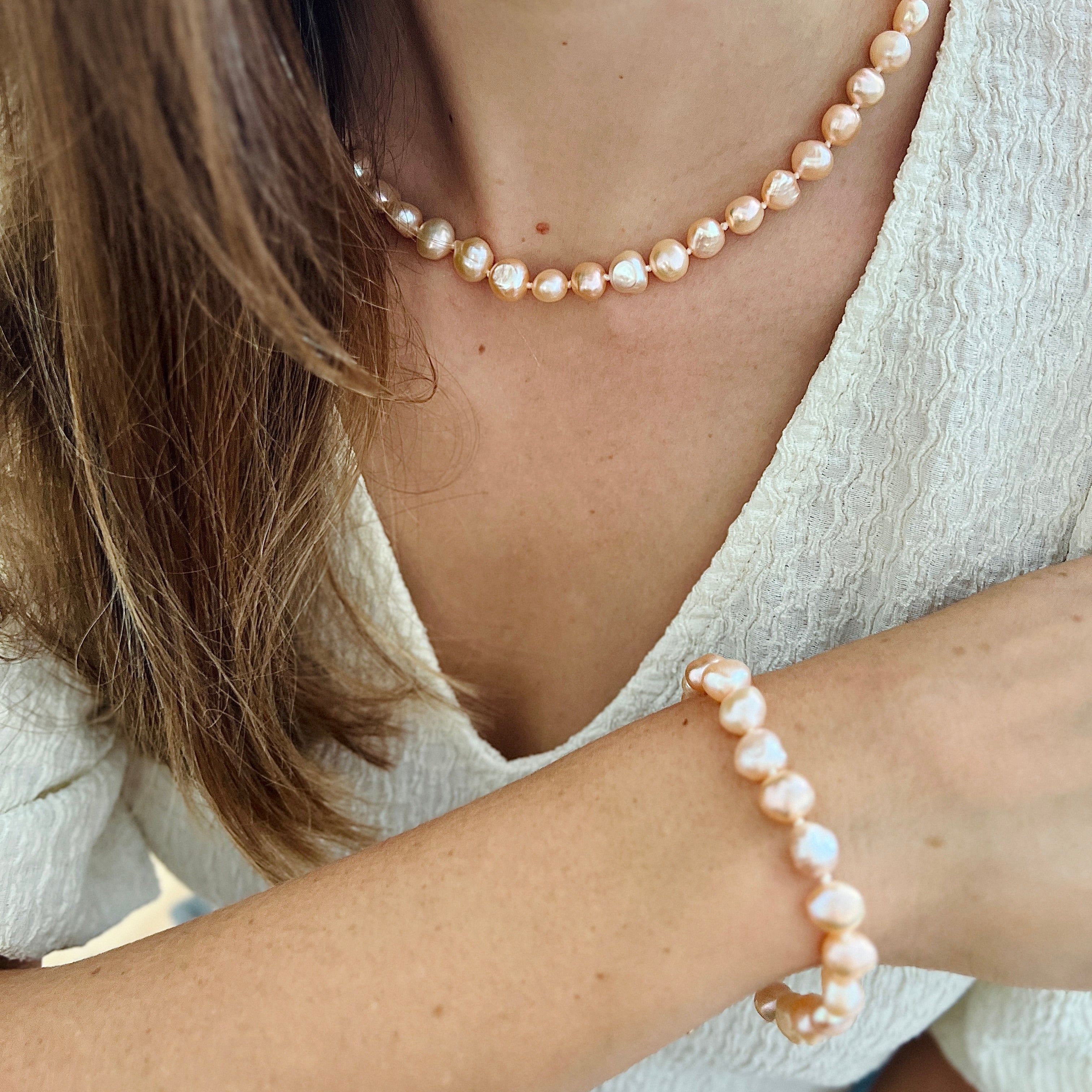 DAISY Baroque Zoetwater Parel ketting Zalmroze