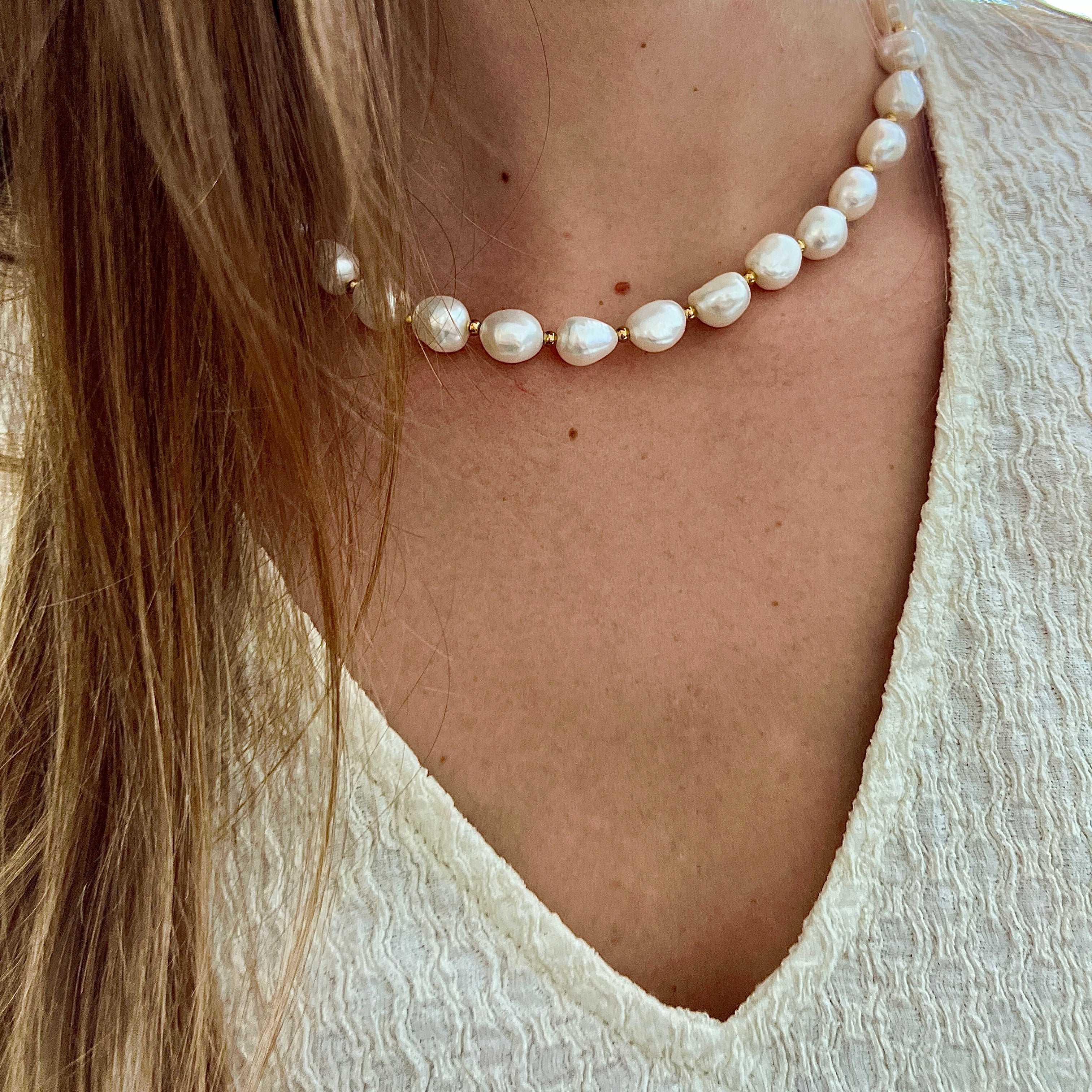 Juliette Baroque Zoetwater Parel ketting Wit met Gouden Accenten
